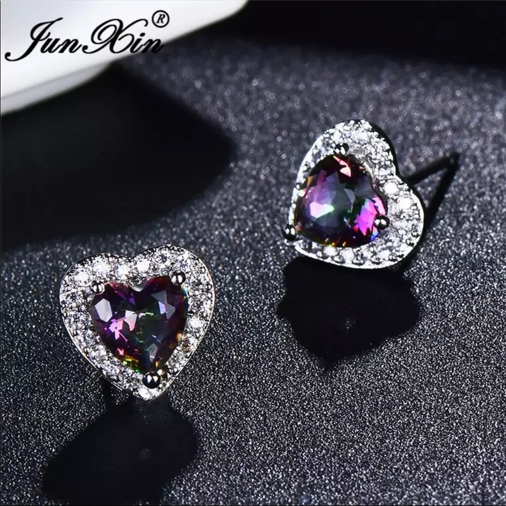Mystic Heart Shaped Sapphire Stud Earrings